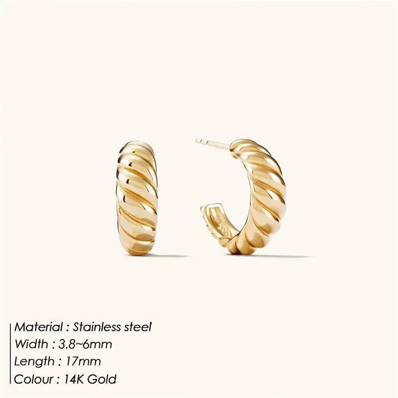 SUNIBI Stainless Steel Stud Earring for Women Gold Color Silver Color Simple Earrings Wives Smooth Thick Hoop Fashion Jewelry