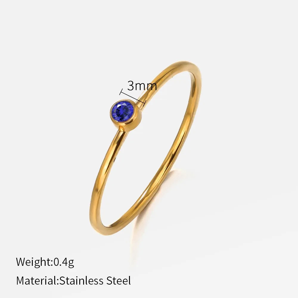 316 Stainless Steel Birthstone Ring Gold Color Simple Fashion Style For Women Festival Party Gift Jewelry Dropshipping
