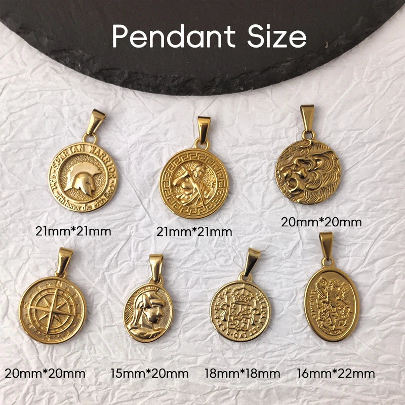 Stainless Steel Vintage Round Portrait Coin St. Michael Compass Pendants Charm For Women Necklace Making Diy Jewelry