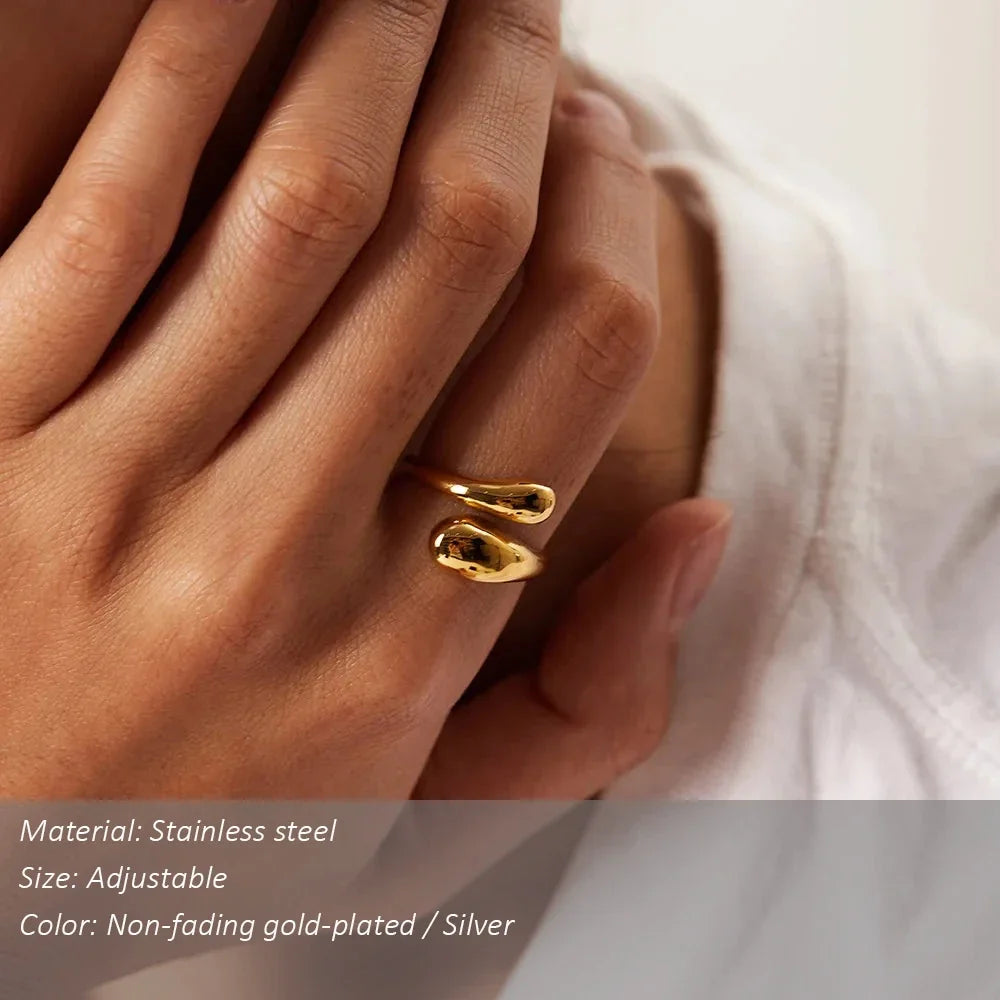 SUNIBI Double Opening Ring for Woman Golden Glossy Feather Design Ring 316 Stainless Steel Women's Fashion Jewelry Wholesale