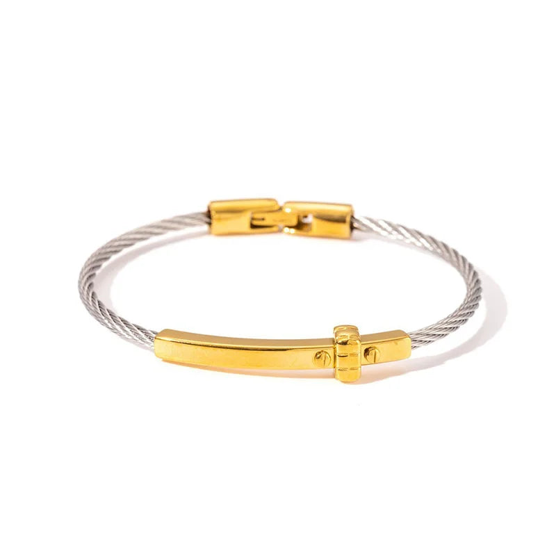 1pcs Stainless Steel Gold-plated Bangle Trendy Retro Hip-hop Style Bracelet Fried Dough Twists Steel Wire Rope Colorfast Bangle