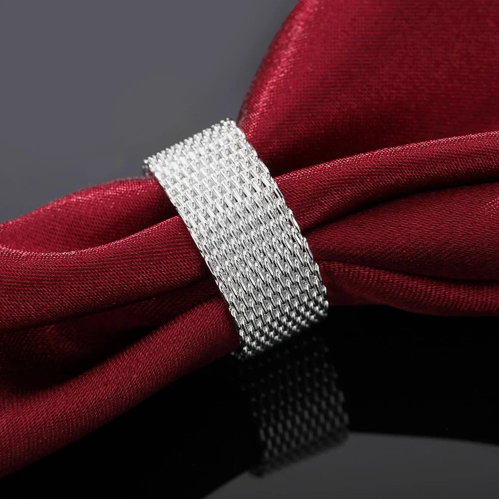 Hot classic 925 Sterling Silver charms Simple Net Rings lady fine Jewelry for Women men Size 6 7 8 9 10 Fashion  Wedding gifts