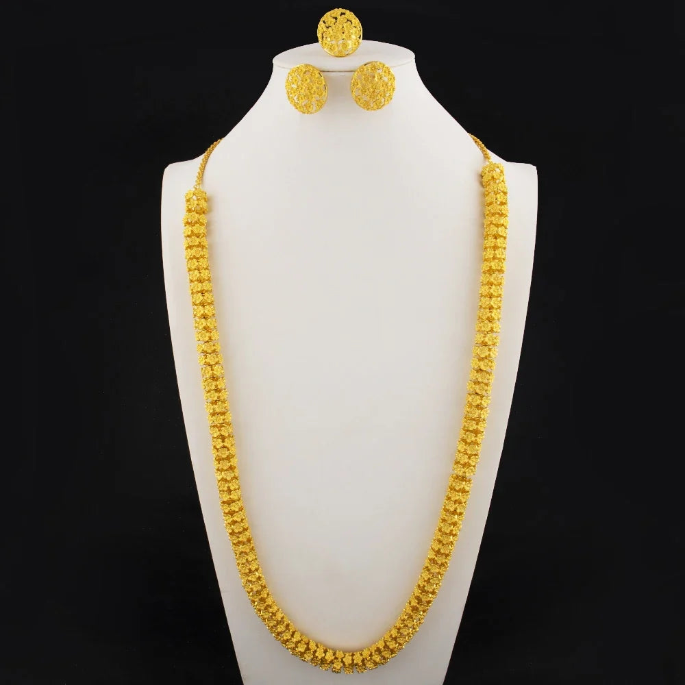 gold plated earrings ring necklaces for women luxury gold cuban necklace set High Quality designer men woman Jewelry sets gift