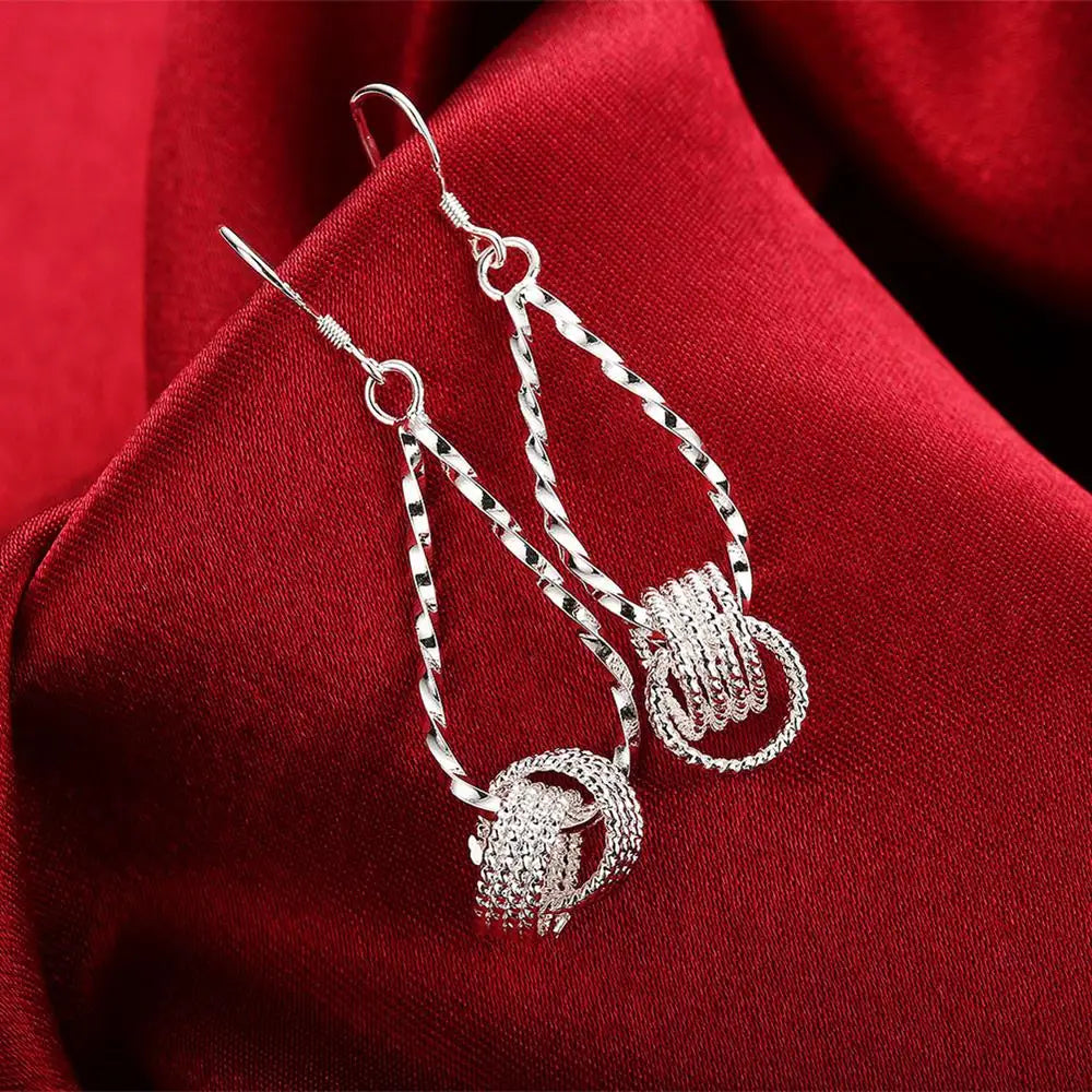 Fashion charms 925 Sterling Silver Net beads long Earrings for Women Pretty fashion party wedding Jewelry Holiday Gifts