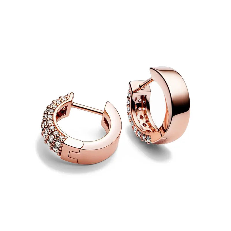 Rose Gold Color 925 Silver Sterling Flower Stud Earrings, Fit Women's Festival Christmas Charm Jewelry Gifts