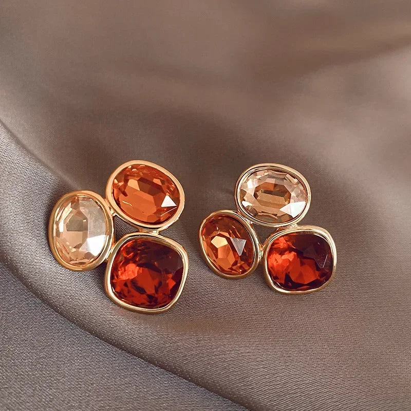 French High-end Brown Crystal Earrings For Women Fashion Luxurious Personalized Daily Accessories Prom jewelry Anniversary Gifts