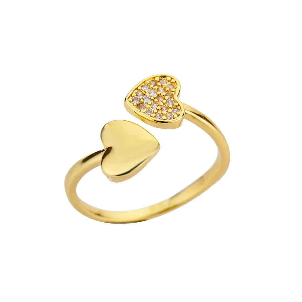 Zircon Heart Rings For Women Stainless Steel Gold Color Geometric Open Finger Ring Fashion Wedding Aesthetic Jewelry Gift