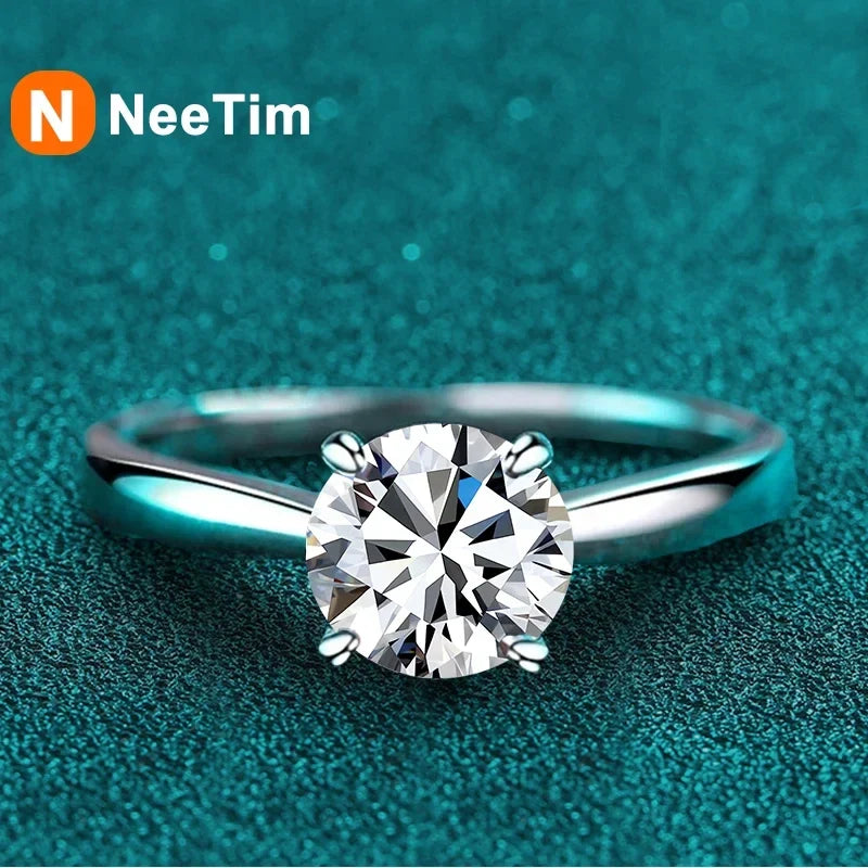NeeTim 2ct Moissanite Engagement Ring for Women S925 Sterling Silver with Gold Plated Lab Diamond Promise Wedding Band Jewelry