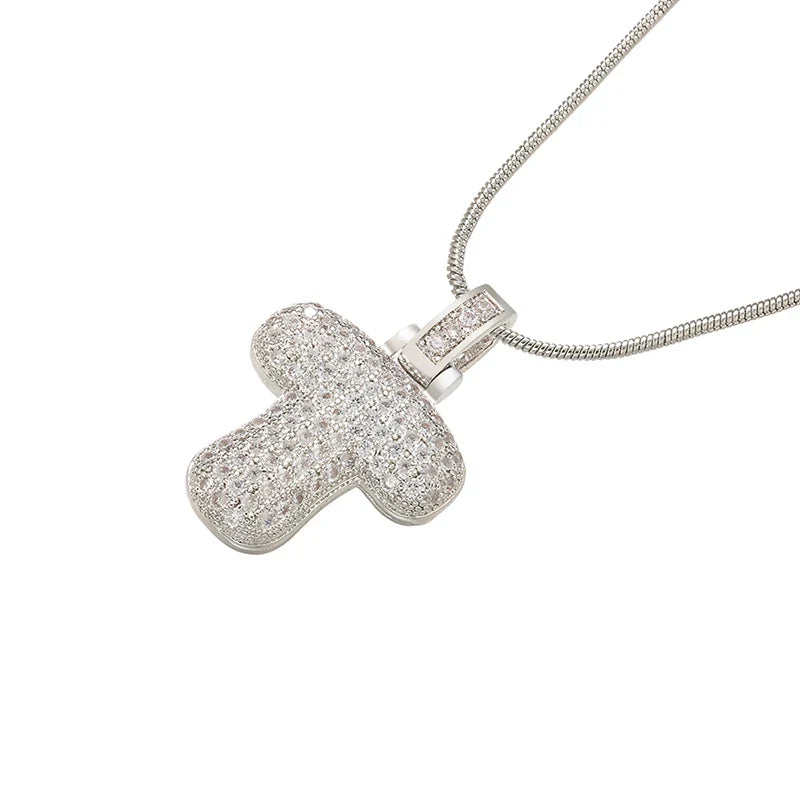 ZHUKOU Silver color Bubble initial letters necklaces 26 letters pendants necklaces for women Brass CZ Jewelry wholesale VL34