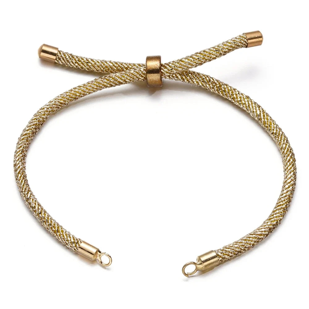 1pc Adjustable Nylon Braided Twisted Cords Slider Friendship Bracelets with Brass Cord End for Jewelry Making DIY Findings