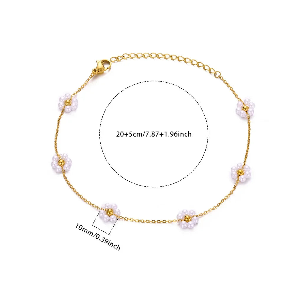 Freshwater Pearl Jewelry Set Shell Starfish Star Necklace Anklet Sets For Women Fashion Stainless Steel Chain Party Daily Gifts