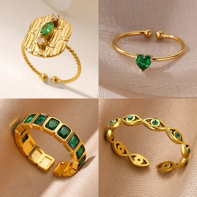 Zircon Geometric Rings For Women Stainless Steel Gold Color Open Adjustable Ring 2025 New Fashion Wedding Couple Jewelry Gift