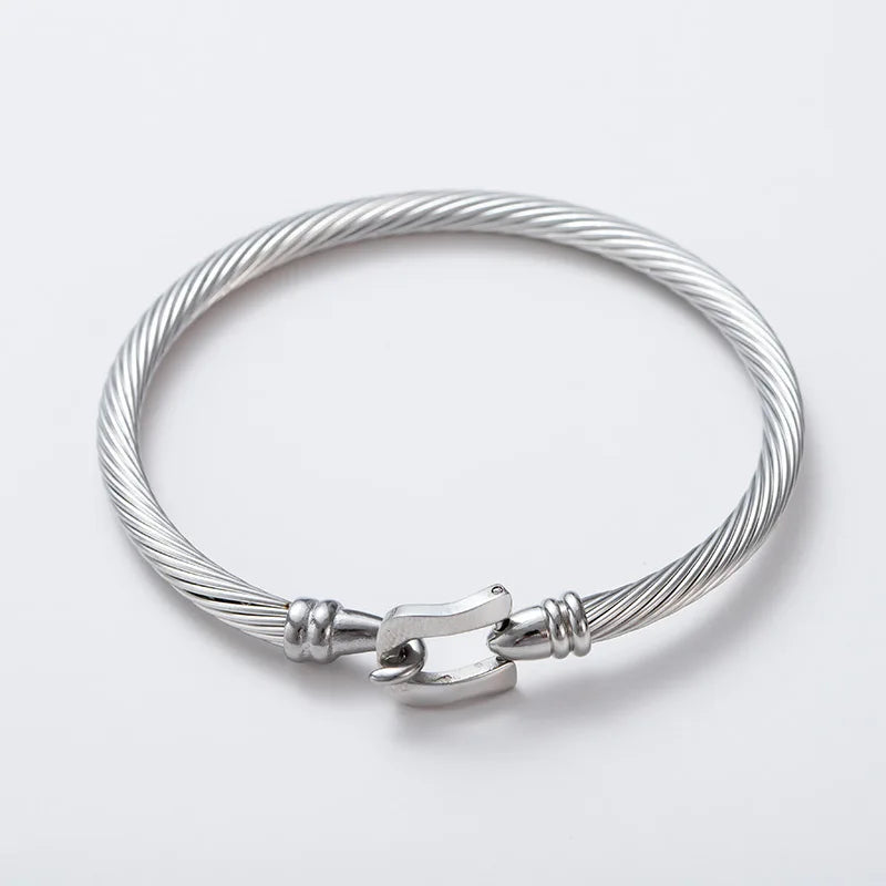 1PCS Stainless Steel Wire Bracelet Horseshoe Shaped Magnetic Buckle Trendy Minimalist Punk Gold Silver Black Men's Bracelet