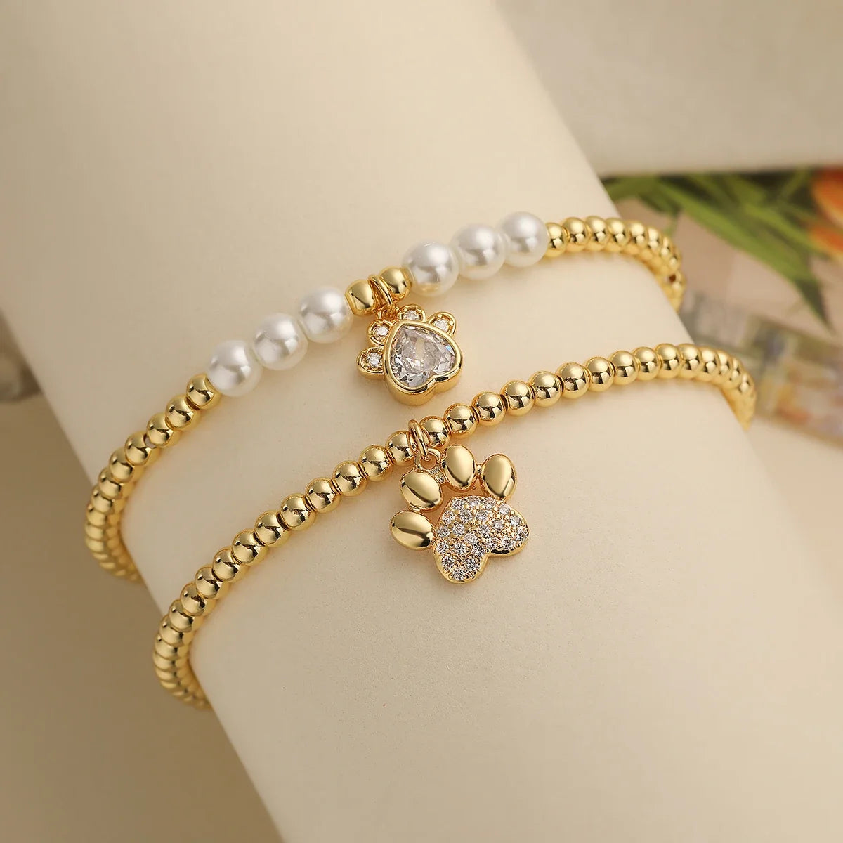 NEWBUY Non-Fading Gold Color Copper Jewelry AAA CZ Zircon Paw Charm Beads Bracelets For Women Party Jewelry