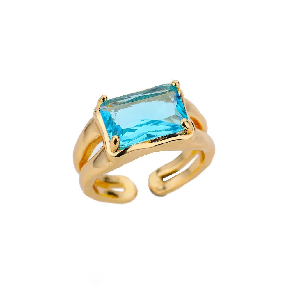 Cubic Zircon Blue Square Stone Rings For Women Stainless Steel Square Stone Finger Ring Party Aesthetic Valentine Jewelry Gift