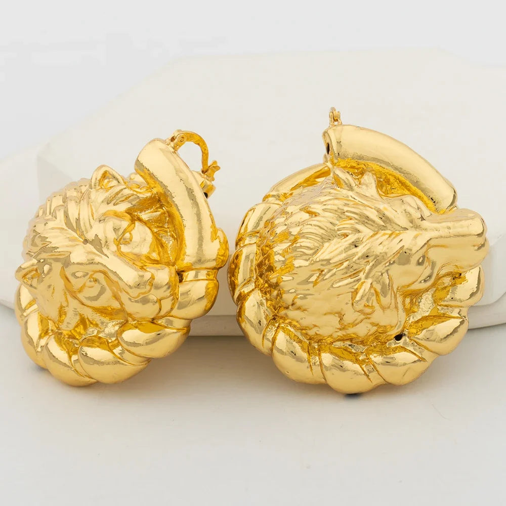 African Hoop Earrings for Women Jewelry Gold Color Large Dangle Earrings for Dubai Weddings Bridal Earrings Jewelry Accessory