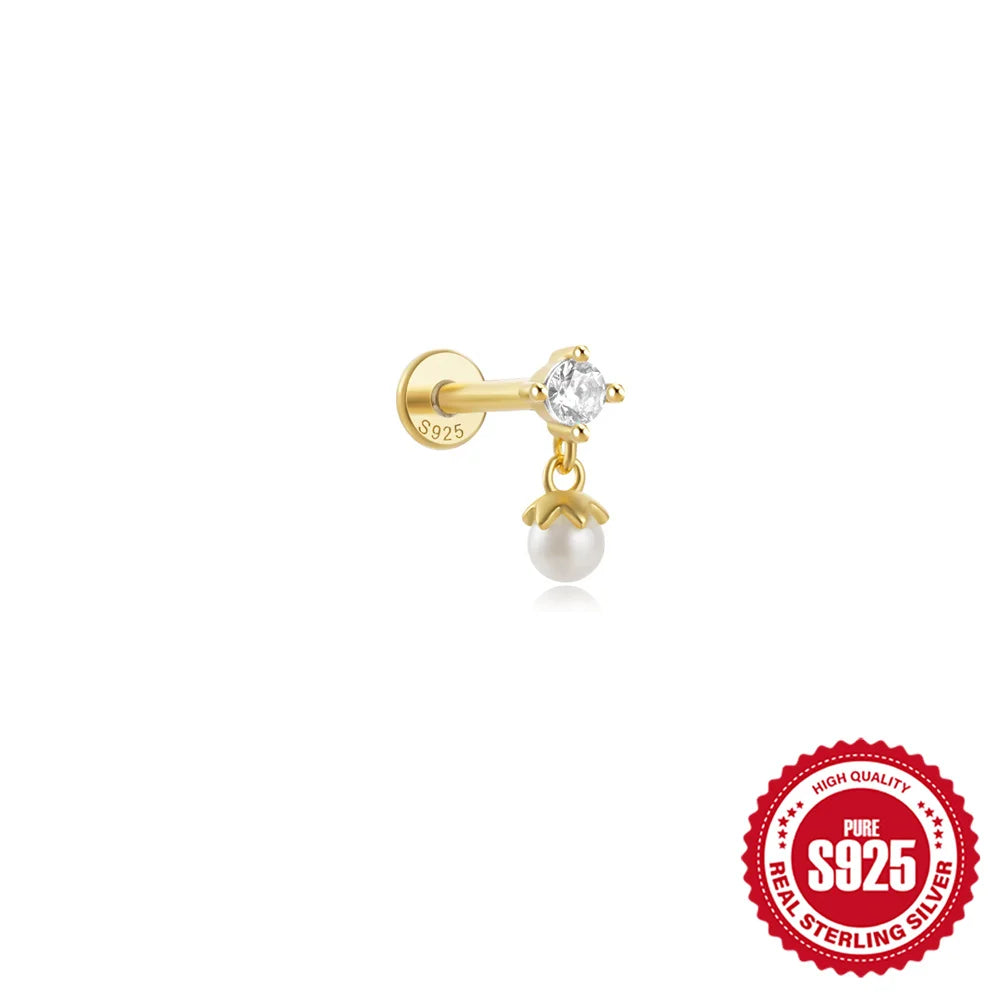 CANNER 1PC Four Pointed Star Moon Tassel Lotus Cartilage Spiral Puncture 925 Sterling Silver Stud Earring For Women Ins Earring
