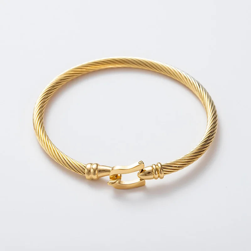1PCS Stainless Steel Wire Bracelet Horseshoe Shaped Magnetic Buckle Trendy Minimalist Punk Gold Silver Black Men's Bracelet