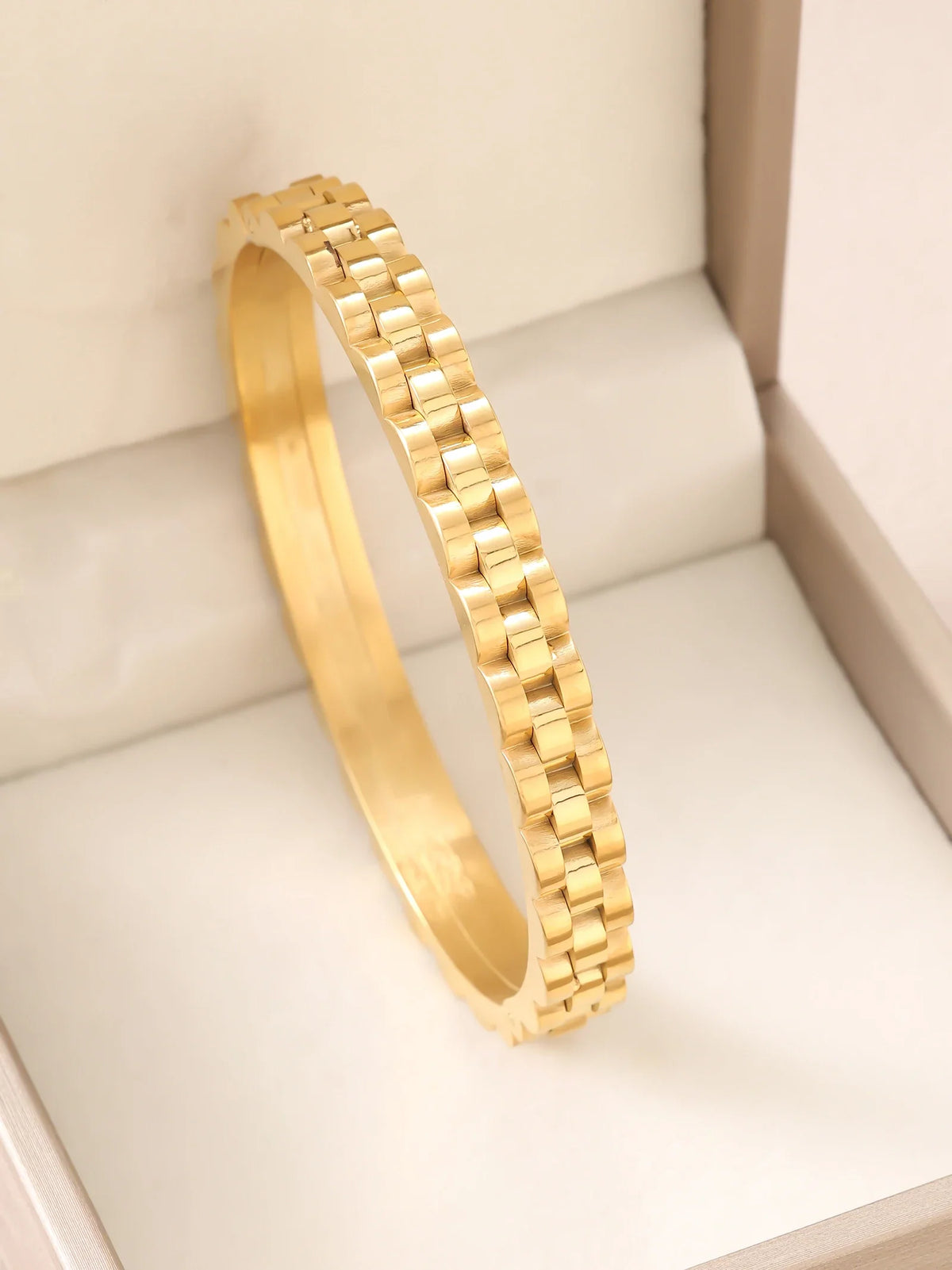 1pc 18K Gold Plated Stainless Steel Stackable Bracelet With Chain And Clover Design, Fashion Style For Women, Suitable For Casua