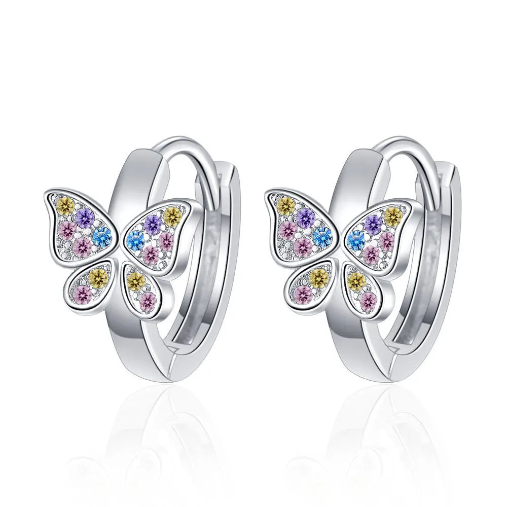 925 Sterling Silver Butterfly Rainbow Zircon Ring Earrings For Women Friends Wedding Jewelry Wholesale Prevent Allergies