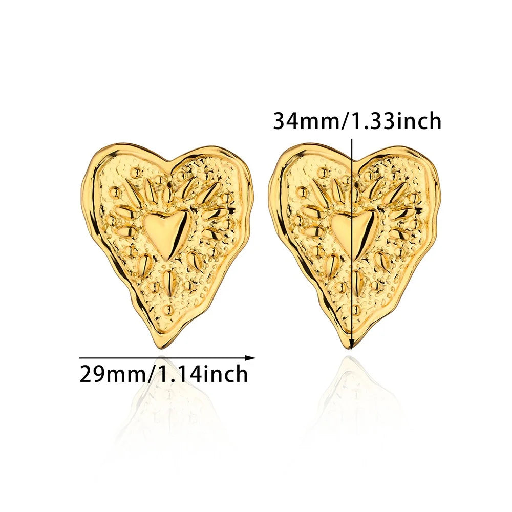 Gothic Heart Earring For Women Stainless Steel Golden Love Earring Wedding Couple Piercing Jewelry Valentine Day Gift сер