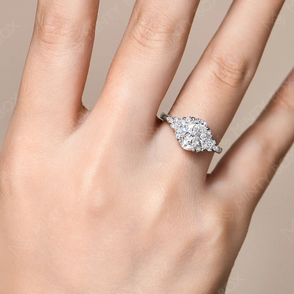 MINTYBOX 3.0ct Lab Grown Diamond Engagement Ring S925 Sterling Silver Oval Moissanite Rings For Women 18K Gold Plated Jewelry
