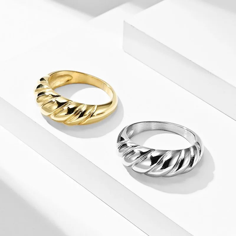 Stainless Steel Twist Bread Design Ring Wedding Band for Men Women Size 4-12