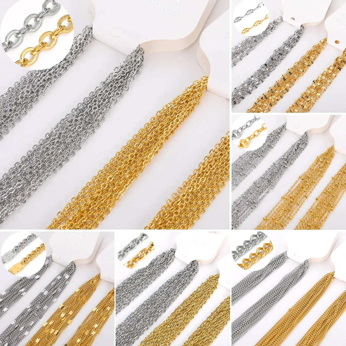 10pcs/set Stainless Steel Gold Color Necklace For Women 45cm Chain DIY Jewelry Accessories Making Materials Handmade Supplies