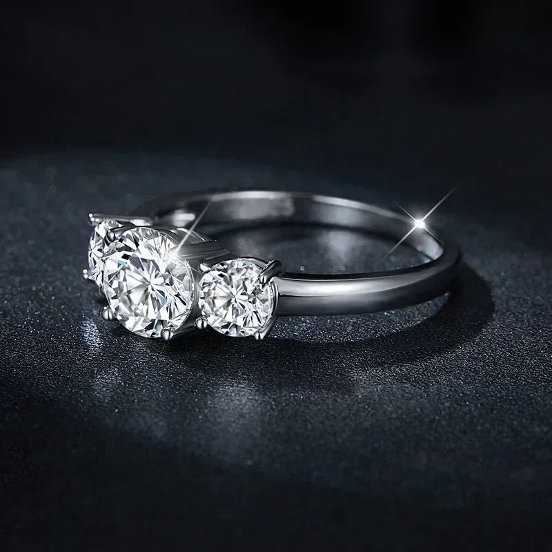 NeeTim 4CT Moissanite Engagement Ring for Women 3-stone S925 Sterling Silver with Gold Plated Wedding Band Promise Diamond Rings