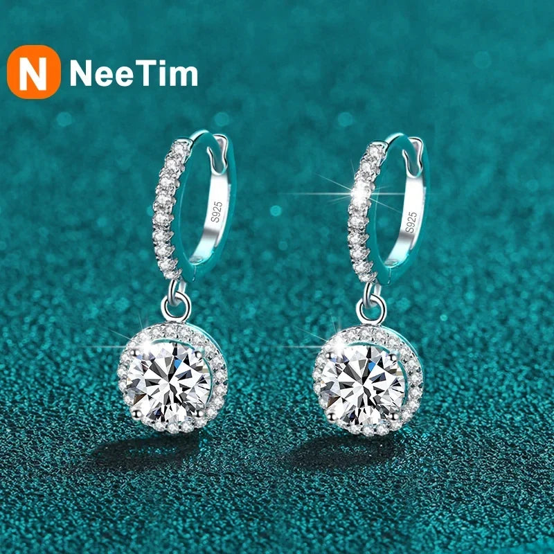 NeeTim 0.5ct 1ct D Color Moissanite Drop Earrings Orginal 925 Sterling Silver Earring for Women Sparkling Wedding Luxury Jewelry