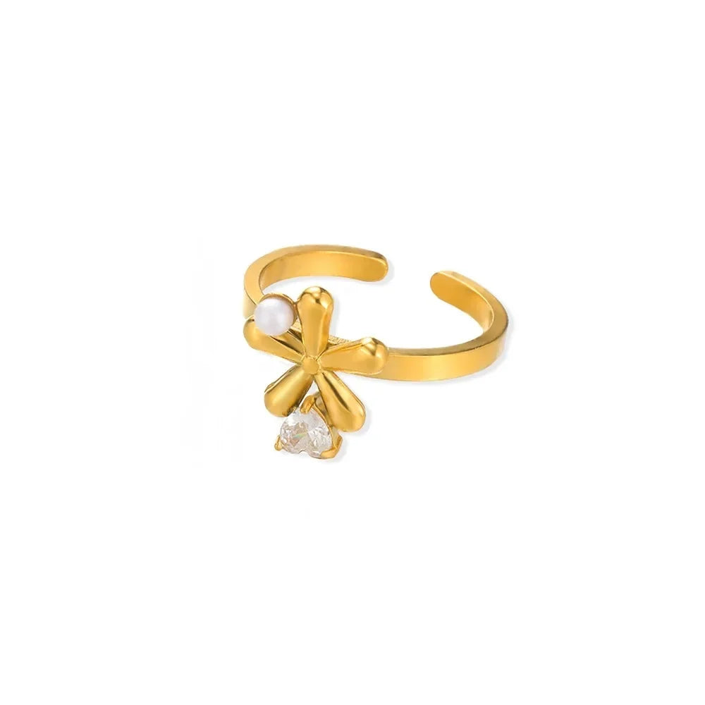 Luxury Zircon Butterfly Flower Rings for Women Stainless Steel Gold Color Cheap Ring Fashion Wedding Couple y2k Jewelry anillos