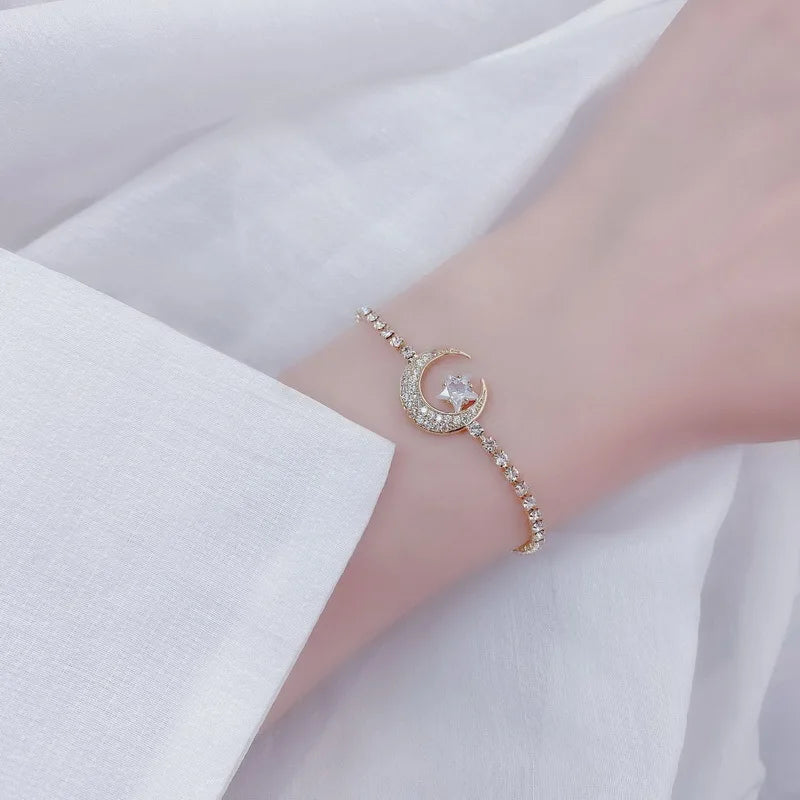 Korea New Design Fashion Jewelry Zircon Star Moon Stretch Adjustable Bracelet Girl Gift Women Custom Jewelry
