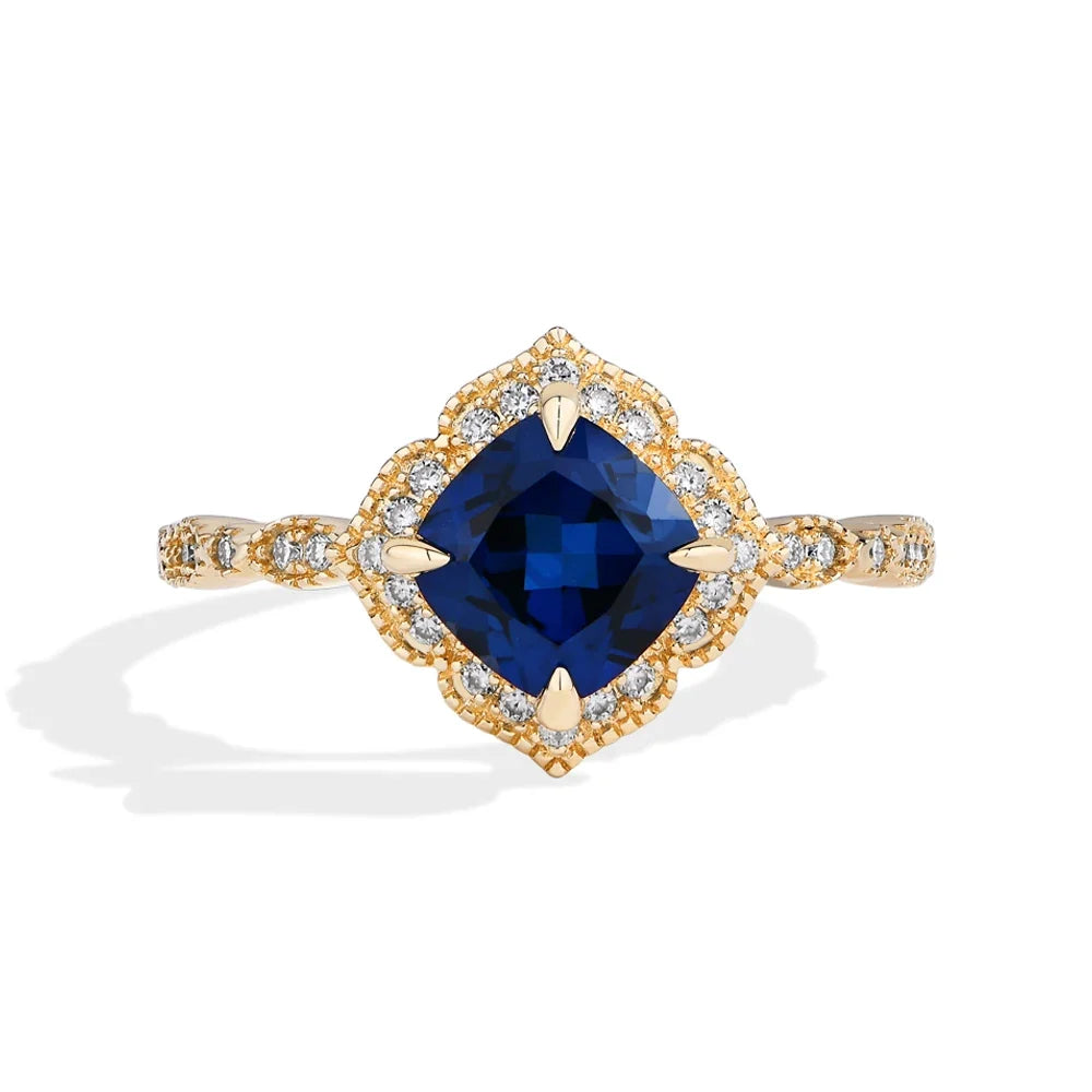 MINTYBOX S925 Silver 2.0ct Cushion Sapphire Engagement Rings for Women Lab Gemstone Halo Ring Wedding Fine Jewelry Bride's gift
