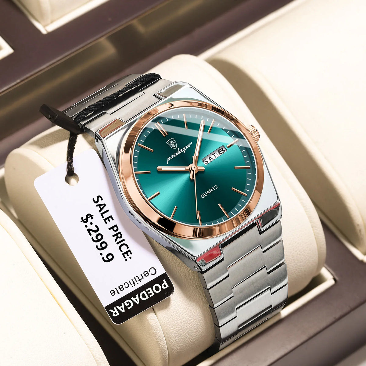 POEDAGAR Luxury Business Man Wristwatch Waterproof Luminous Stainless Steel Men Watch Date Week Fashion Quartz Men's Watches+Box