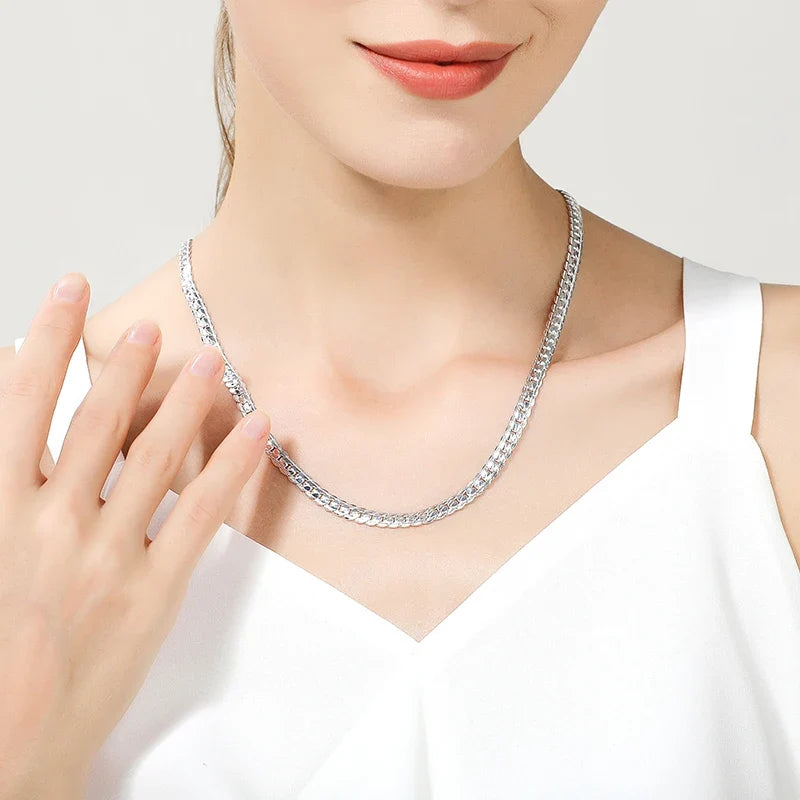URBABY 925 Sterling Silver 2 Piece 6MM Full Sideways Chain Necklace Bracelet For Women Men Fashion Jewelry Sets Wedding Gift