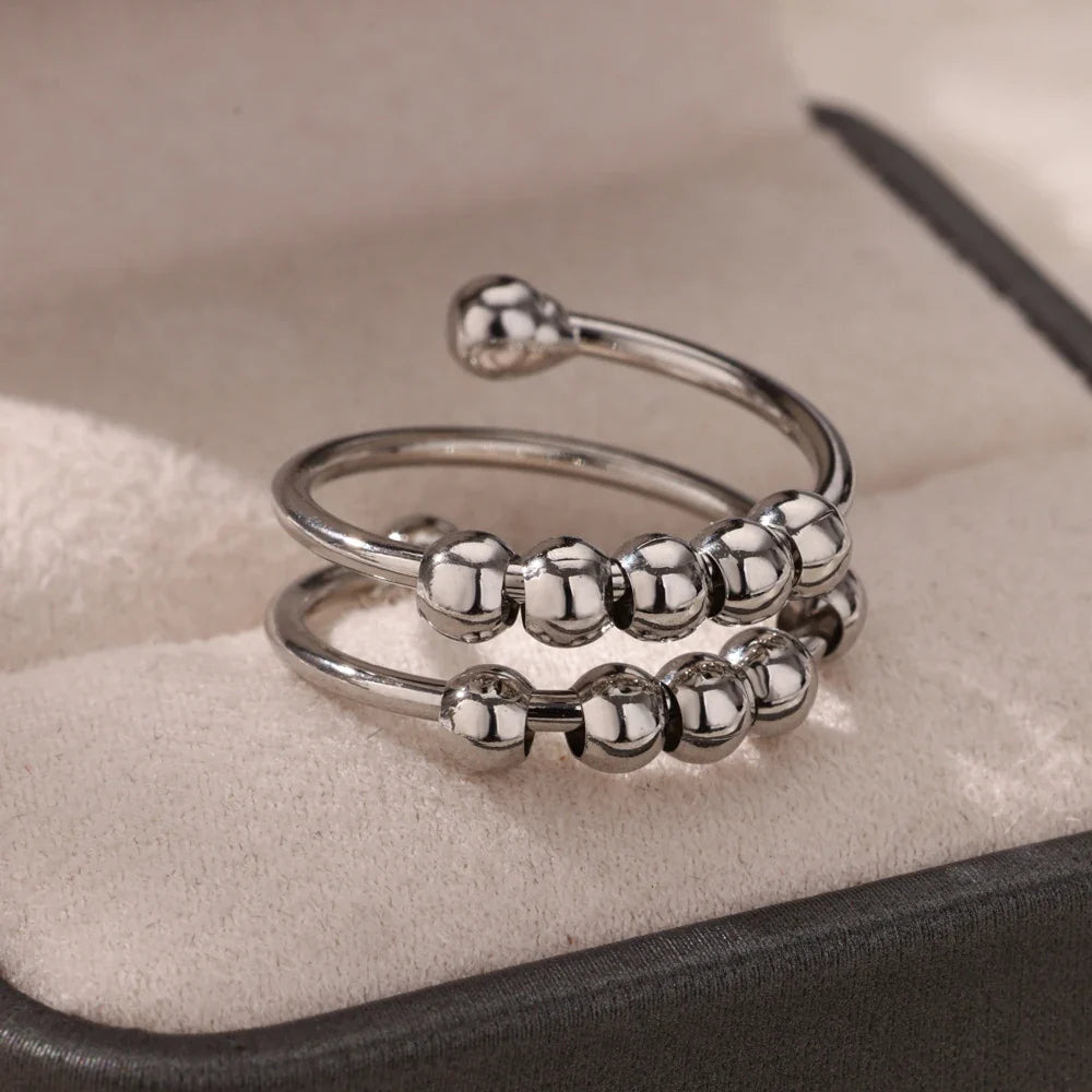 Punk Chunky Ball Rings For Women Men Gold Color Stainless Steel Anxiety Beads Ring Trendy Jewelry Finger Accessories Gift BFF