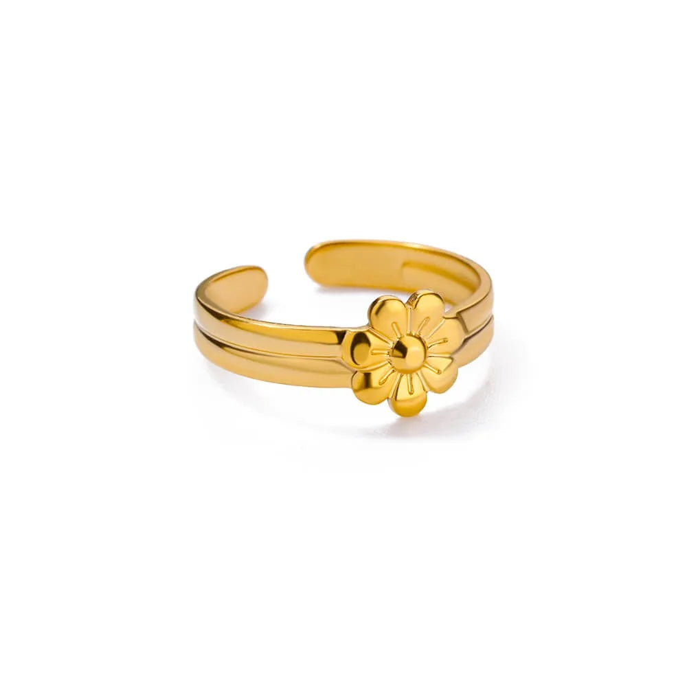 Stainless Steel Exaggerated Big Flower Rings For Women Gold Color Sunflower Finger Ring Female Fashion Aesthetic Jewelry Gift