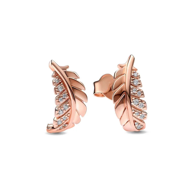 Rose Gold Color 925 Silver Sterling Flower Stud Earrings, Fit Women's Festival Christmas Charm Jewelry Gifts