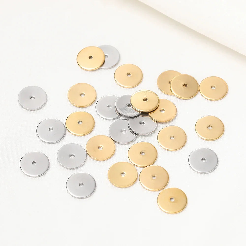 50Pcs/Pack Stainless Steel 4/5/6/8/10mm Flat Round Loose Spacer Beads For DIY Jewelry Necklace Bracelets Making Accessories