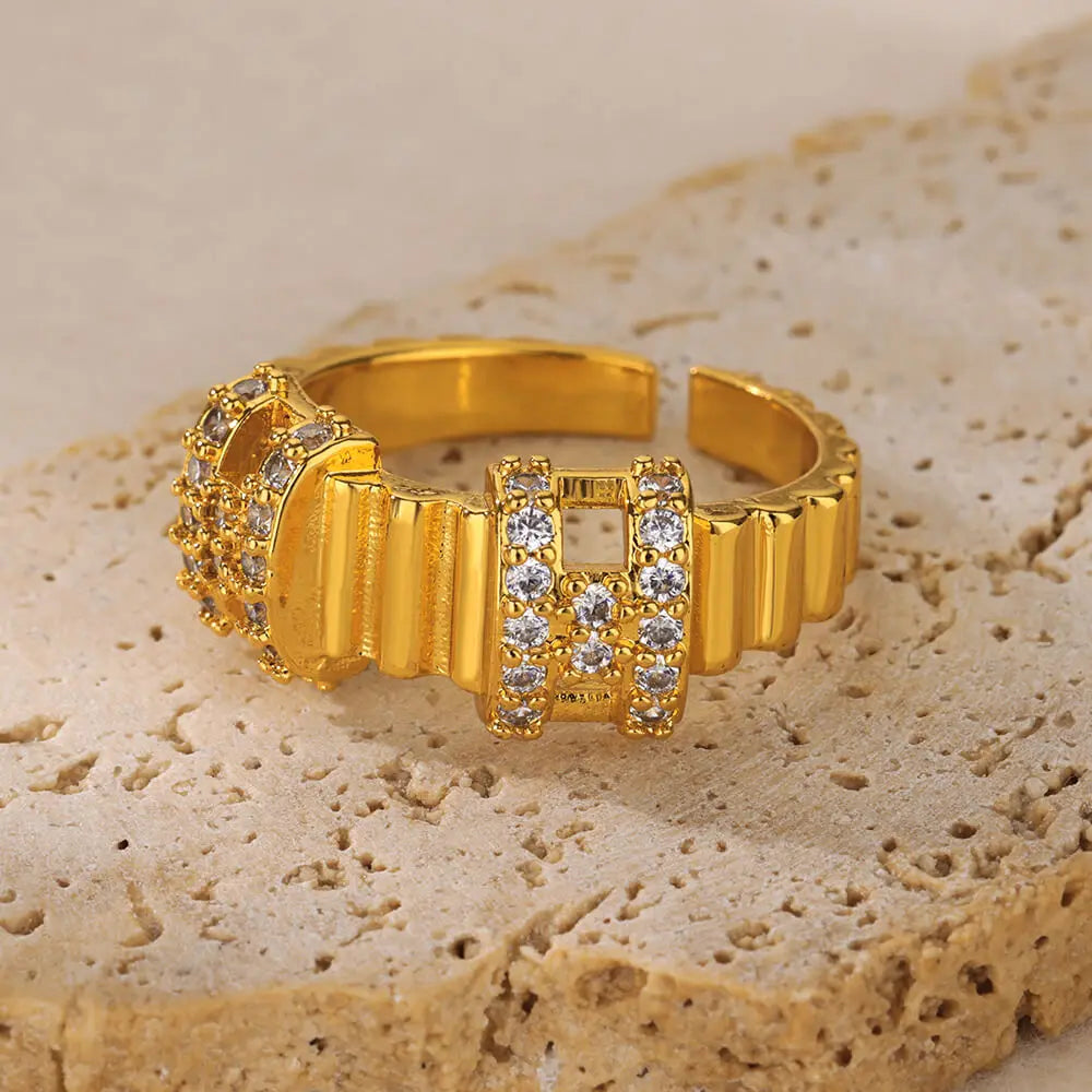 Gold Color Stainless Steel Geometric Rings for Women Zircon Heart Sun Moon Open Ring Fashion Aesthetic Jewelry Wedding Gift