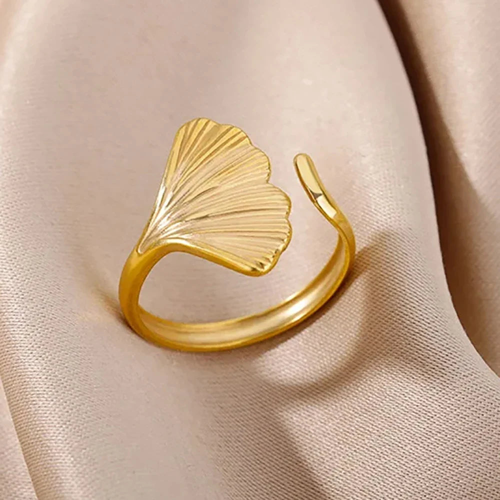 Starfish Shell Conch Stainless Steel Open Rings For Women Gold Color Adjustable Finger Ring Fashion Sea Vacation Jewelry Gifts