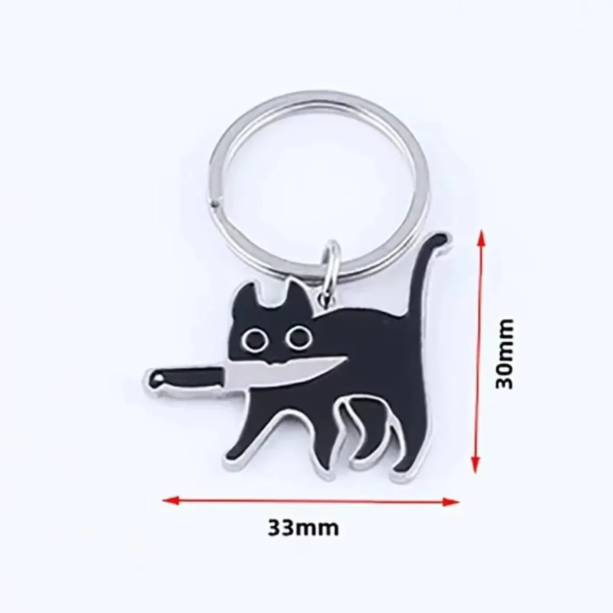 Cute Cartoon Cat Keychain - Black Kitten Knife Pendant for Keys, Bag, Jewelry - Wholesale Animal Keyring Gift