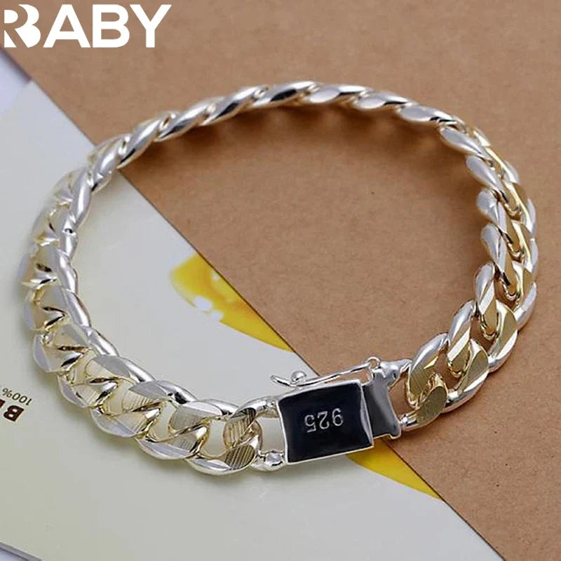 925 Sterling Silver Solid 8/10mm chain Bracelet men women Chain noble wedding Jewelry fashion charms party birthday gift