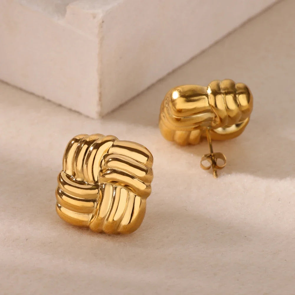Temperament Square Texture Earring For Women Stainless Steel Gold Color Personality Trend Stud Earring Fashion Jewelry Exquisite