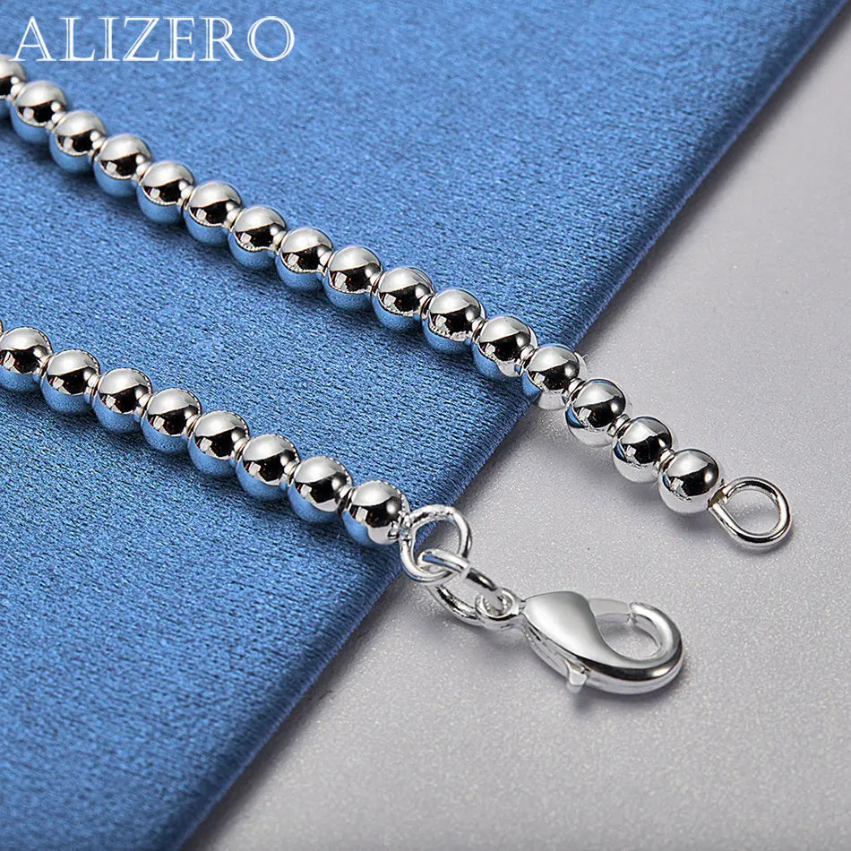 ALIZERO 925 Sterling Silver Bracelet 4mm Beads Bracelets For Women Jewelry For Fashion Party and Daily Wear 16-23CM