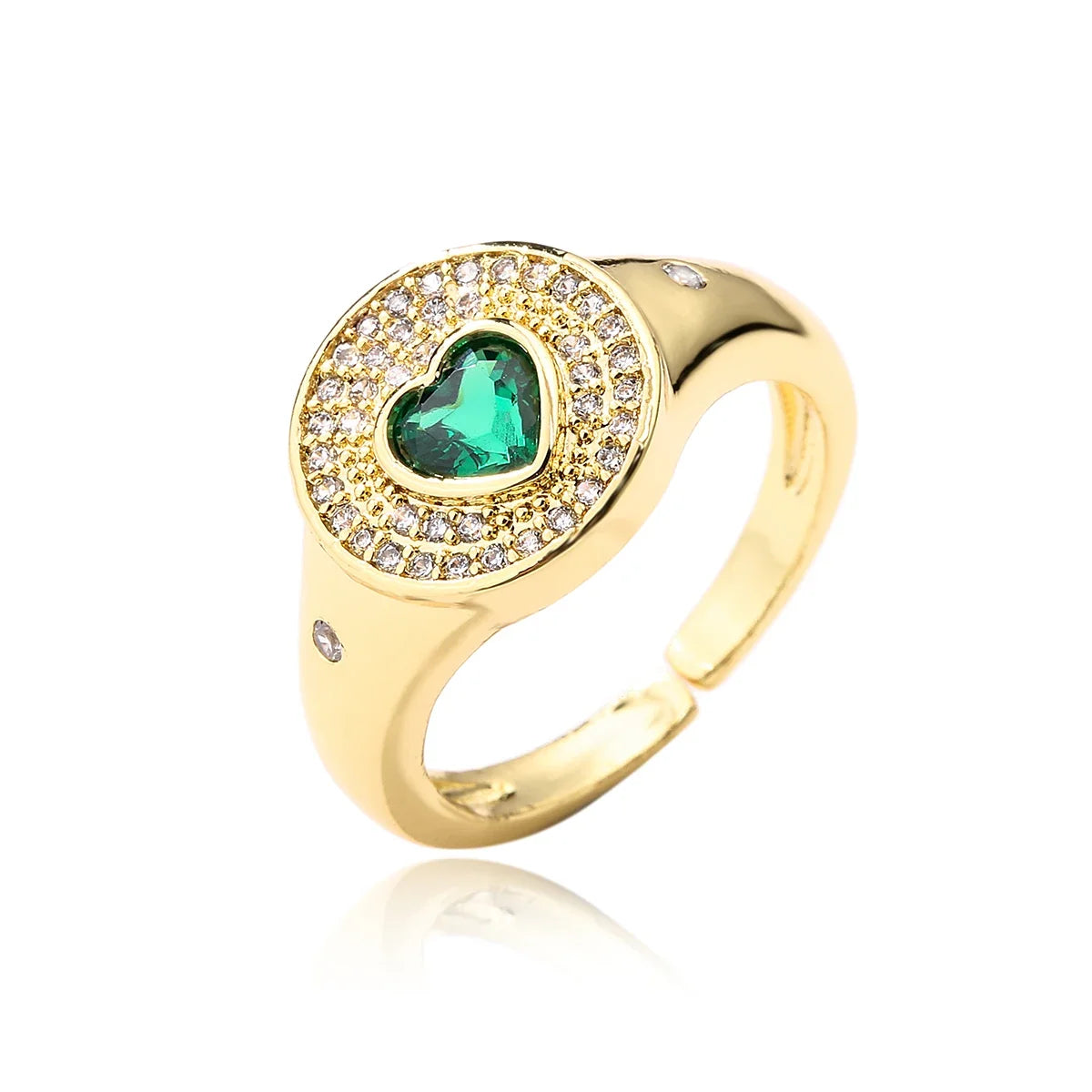 NEWBUY 2024 Hot Sale Red/Green CZ Zircon Heart Rings For Women Adjustable Gold Color Copper Wedding Jewelry Femme Bijoux