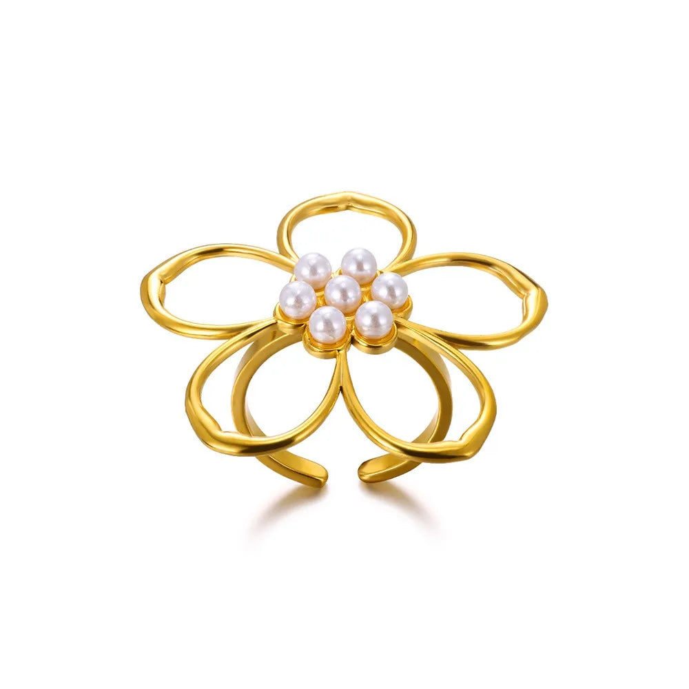 Stainless Steel Exaggerated Big Flower Rings For Women Gold Color Sunflower Finger Ring Female Fashion Aesthetic Jewelry Gift