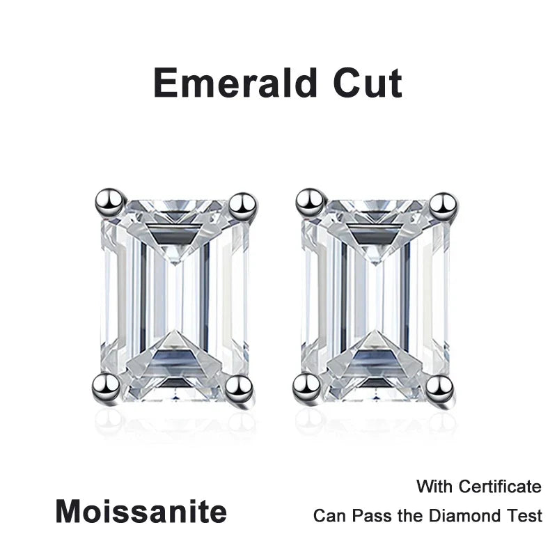 NeeTim 0.5CT 1CT 2CT Emerald Radiant Cut Moissanite Studs Earrings for Women Lab Diamond 925 Sterling Silver Earring Jewelry
