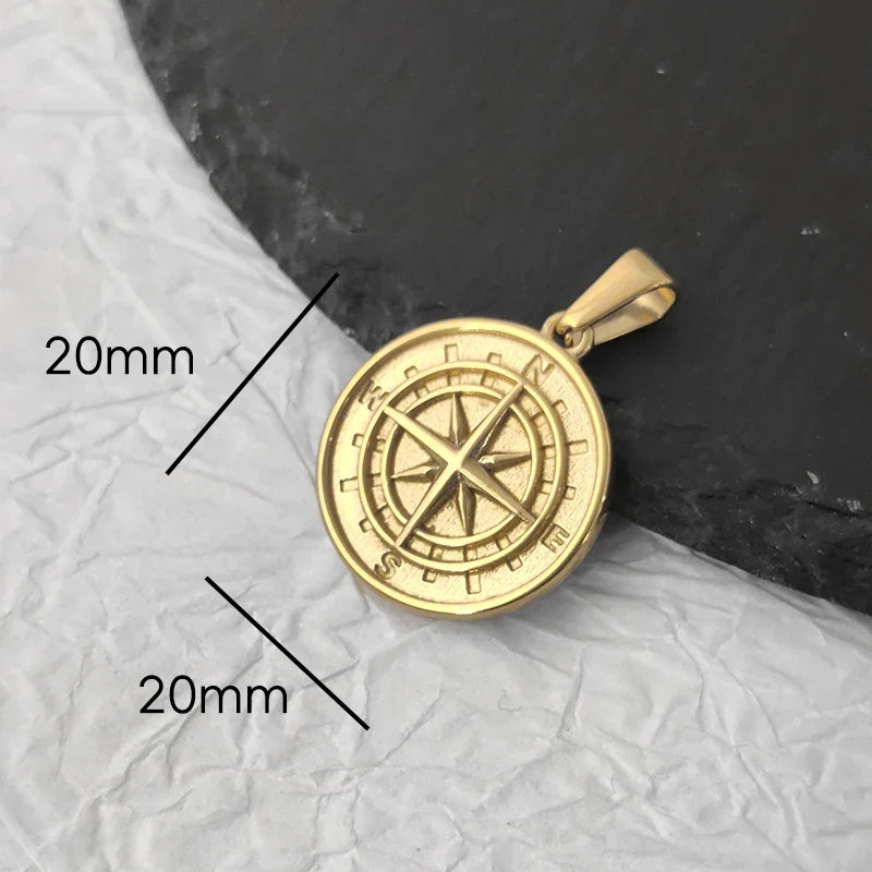 Stainless Steel Vintage Round Portrait Coin St. Michael Compass Pendants Charm For Women Necklace Making Diy Jewelry