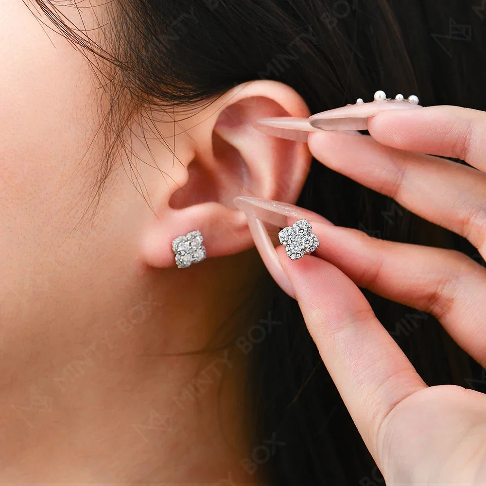 MINTYBOX S925 Silver D/VVS1 Moissanite Stud Earrings for Women Clover Lab Diamond Earring 1.054ctw Luxury Wedding Fine Jewelry